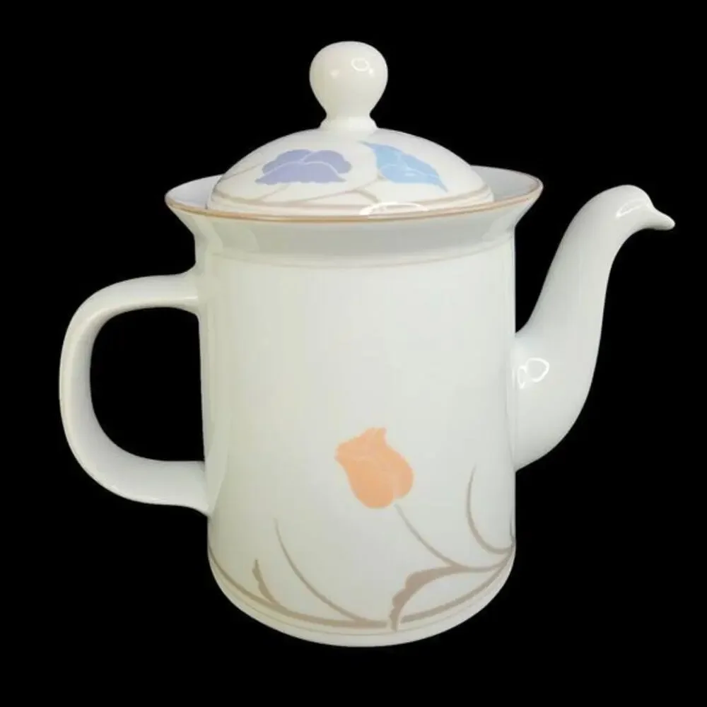 Dansk Teapot Tivoli Belles Fleurs Taupe Peach and Blue‎ Flowers 1985 Vtg READ